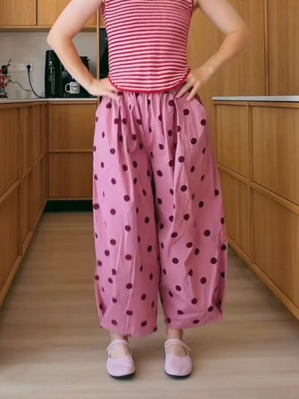 NEXT Pink & Burgundy Red Spot Polka Dot Pullon Barrel Pants